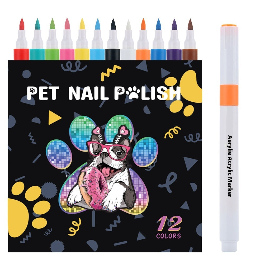 HKM-8113981 Water-Based Opaque Color Nail Brush Set for Pet Manicure - 12 Piece Box