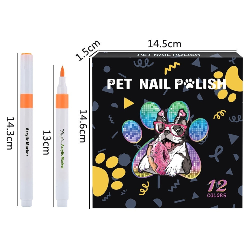 HKM-8113981 Water-Based Opaque Color Nail Brush Set for Pet Manicure - 12 Piece Box