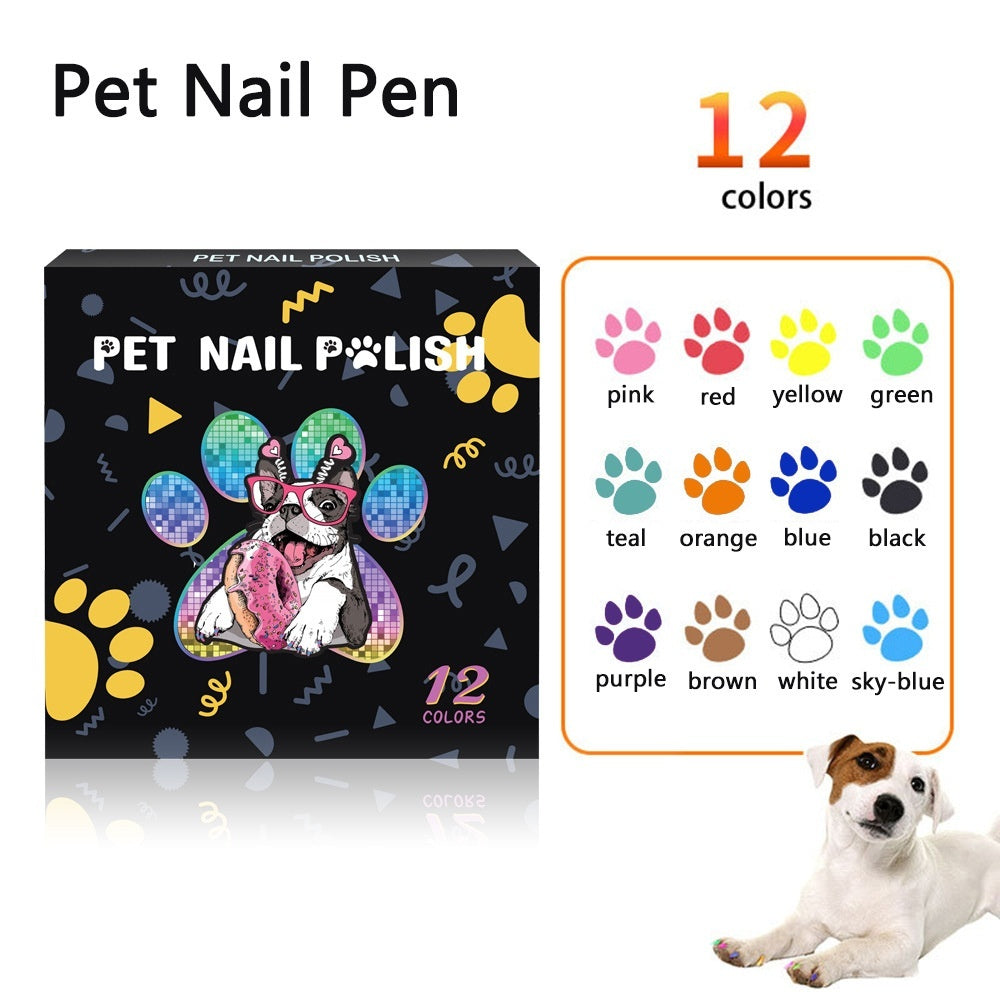 HKM-8113981 Water-Based Opaque Color Nail Brush Set for Pet Manicure - 12 Piece Box