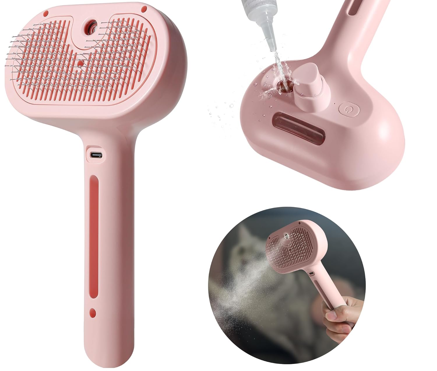HKM-8114365 Pet Hair Removal Spray Brush with Water Tank for Cats and Dogs - Effortless Grooming Tool
