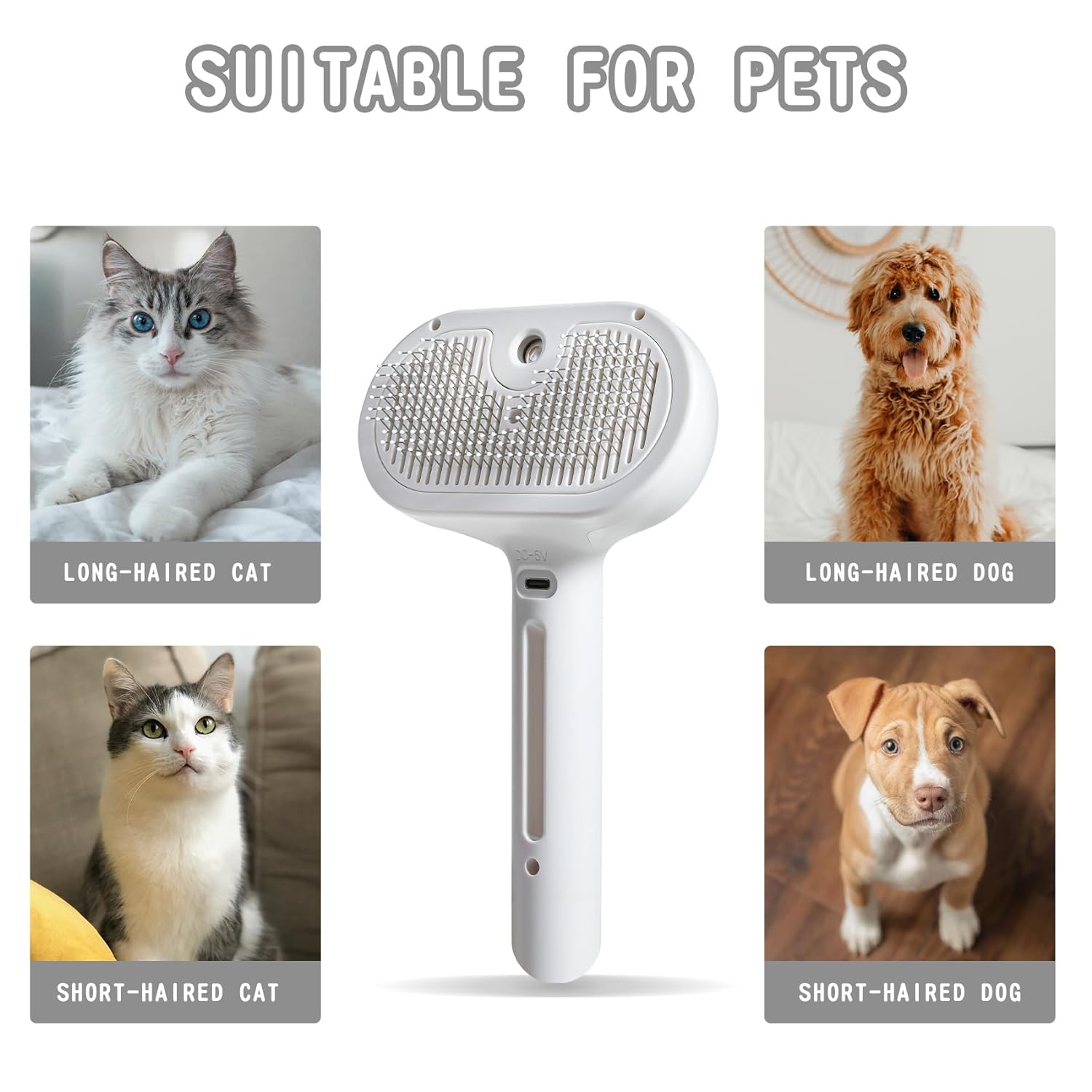 HKM-8114365 Pet Hair Removal Spray Brush with Water Tank for Cats and Dogs - Effortless Grooming Tool