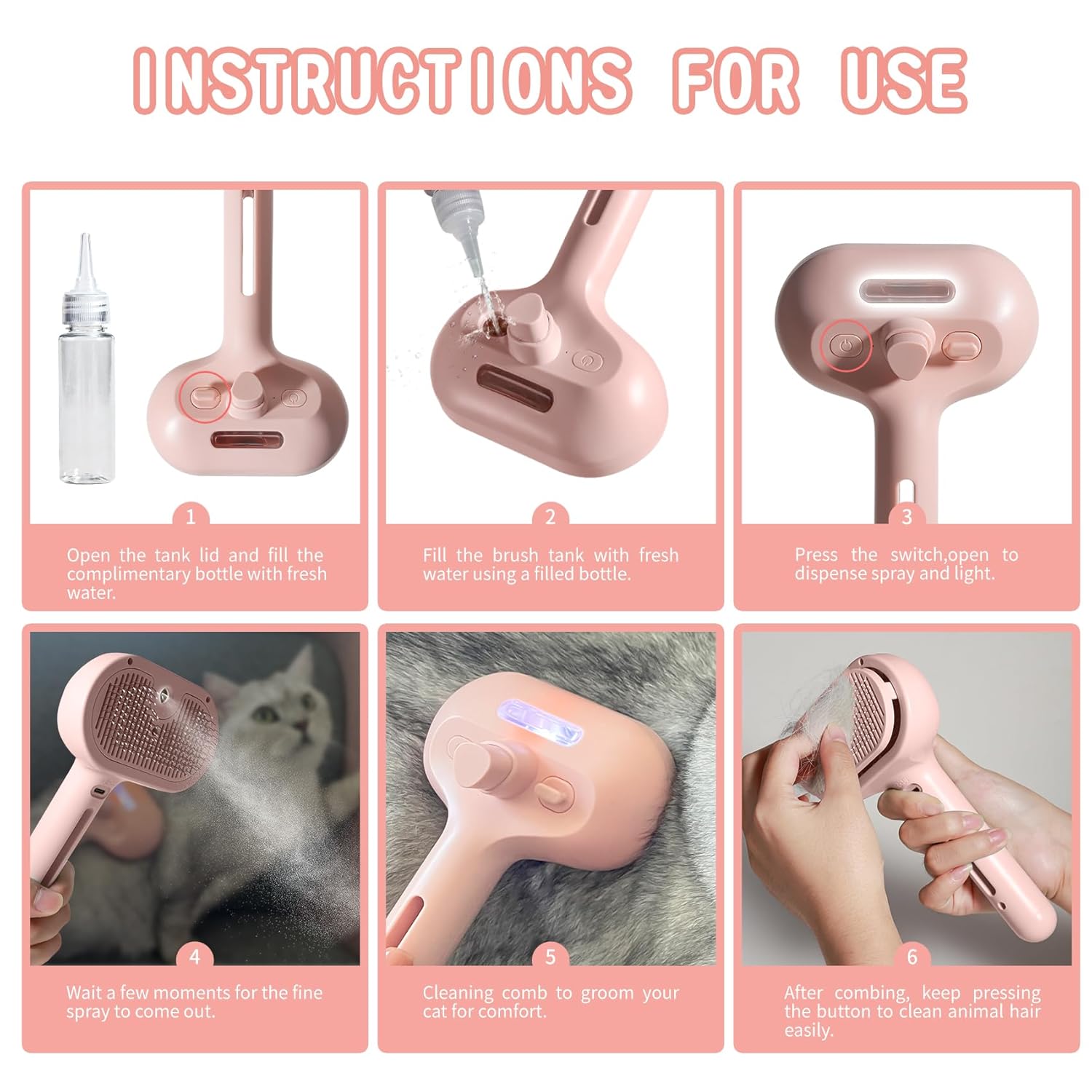 HKM-8114365 Pet Hair Removal Spray Brush with Water Tank for Cats and Dogs - Effortless Grooming Tool