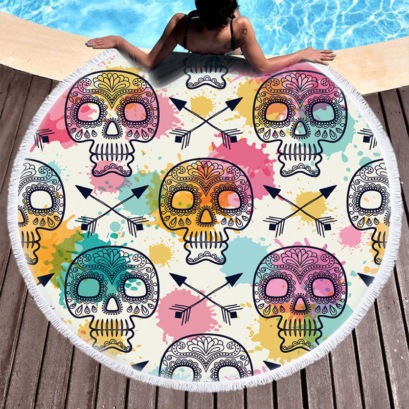 HKM-811475 Round Microfiber Beach Towel - European Style Floral Print - Multiple Sizes Available