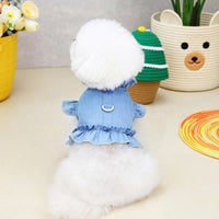 HKM-8115645 Denim Ruffle Vest for Pets - Stylish Dog & Cat Harness Dress with Leash Hook in Blue