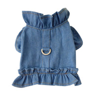 HKM-8115645 Denim Ruffle Vest for Pets - Stylish Dog & Cat Harness Dress with Leash Hook in Blue