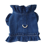 HKM-8115645 Denim Ruffle Vest for Pets - Stylish Dog & Cat Harness Dress with Leash Hook in Blue