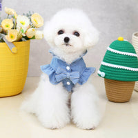 HKM-8115645 Denim Ruffle Vest for Pets - Stylish Dog & Cat Harness Dress with Leash Hook in Blue