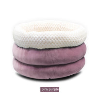 HKM-8116029 Semi-closed Round Ice Velvet Dog Bed for Deep Sleep - Available in Blue, Pink Purple, and Brown, Size 45x45x22cm