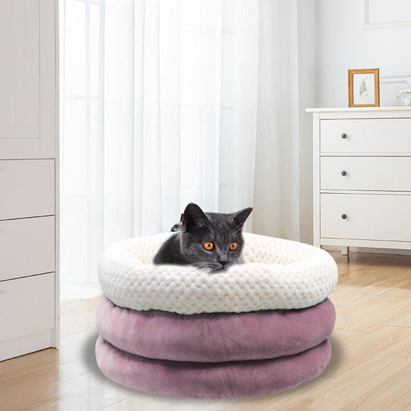 HKM-8116029 Semi-closed Round Ice Velvet Dog Bed for Deep Sleep - Available in Blue, Pink Purple, and Brown, Size 45x45x22cm