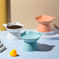 HKM-8116157 High-legged Ceramic Cat Bowl - 350ml Capacity, Easy to Clean, Sloping Design in White, Orange, or Blue