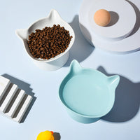 HKM-8116157 High-legged Ceramic Cat Bowl - 350ml Capacity, Easy to Clean, Sloping Design in White, Orange, or Blue