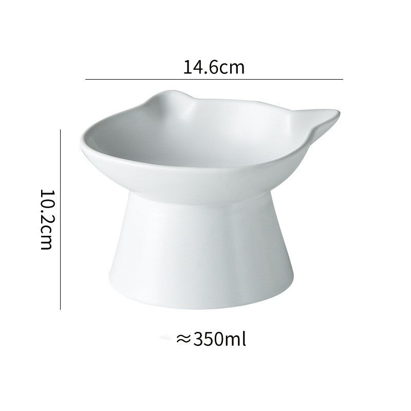 HKM-8116157 High-legged Ceramic Cat Bowl - 350ml Capacity, Easy to Clean, Sloping Design in White, Orange, or Blue
