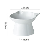 HKM-8116157 High-legged Ceramic Cat Bowl - 350ml Capacity, Easy to Clean, Sloping Design in White, Orange, or Blue