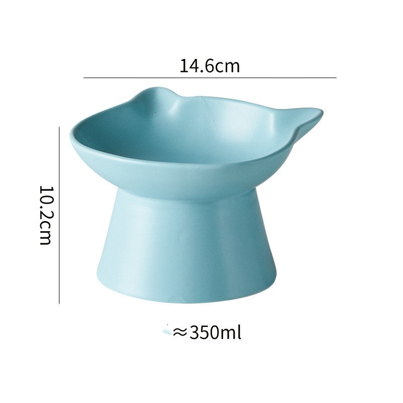 HKM-8116157 High-legged Ceramic Cat Bowl - 350ml Capacity, Easy to Clean, Sloping Design in White, Orange, or Blue