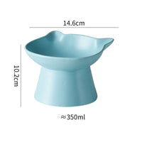 HKM-8116157 High-legged Ceramic Cat Bowl - 350ml Capacity, Easy to Clean, Sloping Design in White, Orange, or Blue