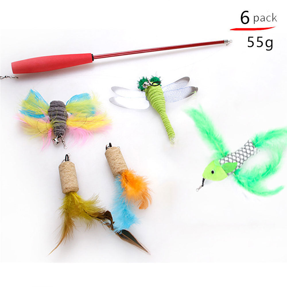 HKM-8116797 Cat Toy Set with Stick, Plush, Feather, and Metal Elements for Training and Comfort