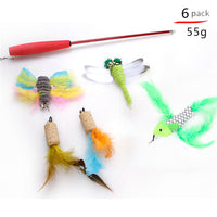 HKM-8116797 Cat Toy Set with Stick, Plush, Feather, and Metal Elements for Training and Comfort