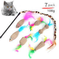 HKM-8116797 Cat Toy Set with Stick, Plush, Feather, and Metal Elements for Training and Comfort