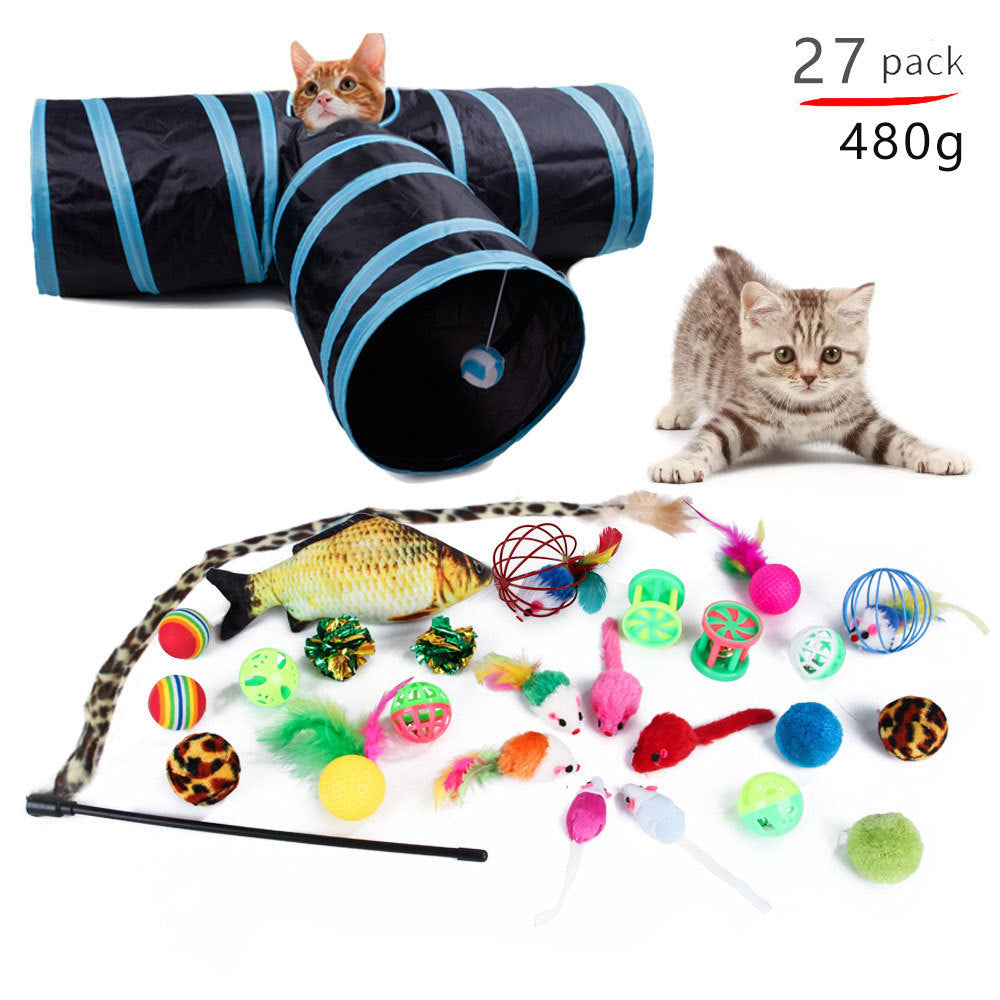 HKM-8116797 Cat Toy Set with Stick, Plush, Feather, and Metal Elements for Training and Comfort