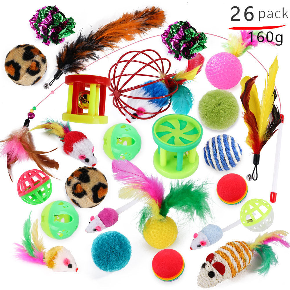 HKM-8116797 Cat Toy Set with Stick, Plush, Feather, and Metal Elements for Training and Comfort