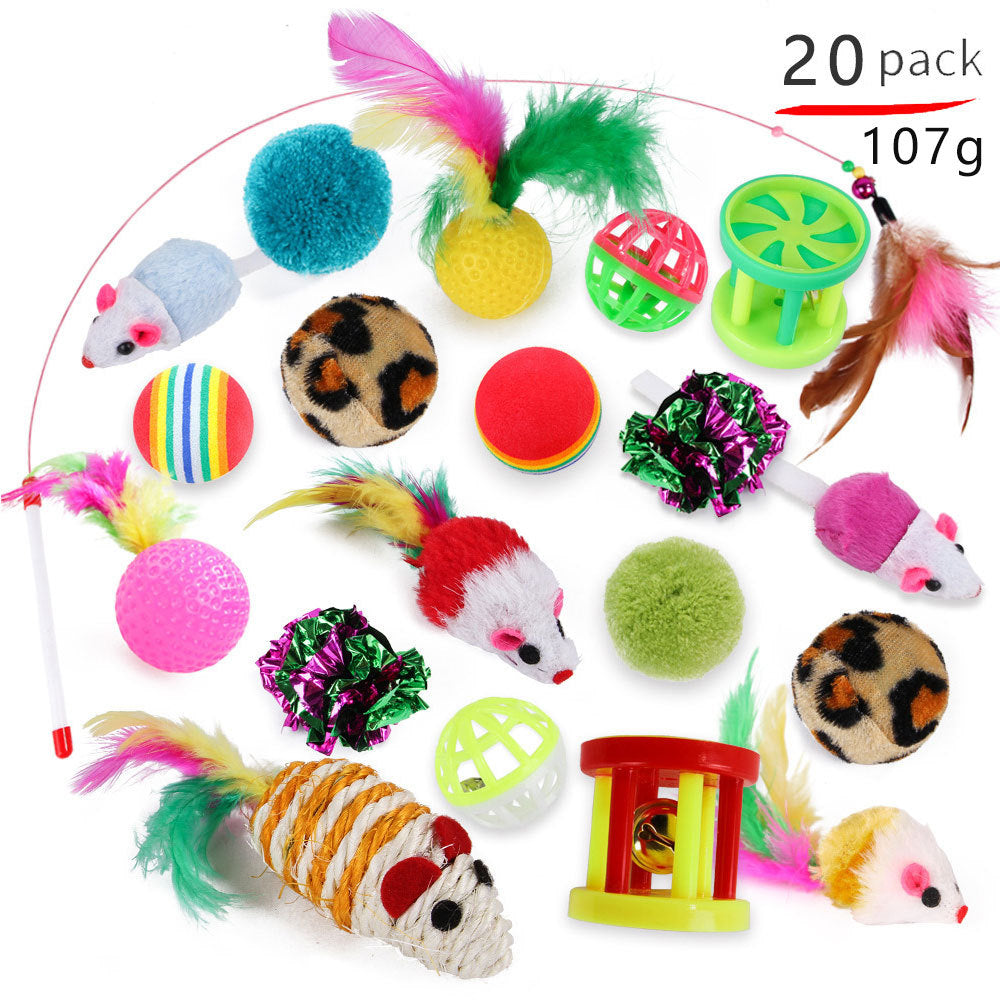 HKM-8116797 Cat Toy Set with Stick, Plush, Feather, and Metal Elements for Training and Comfort