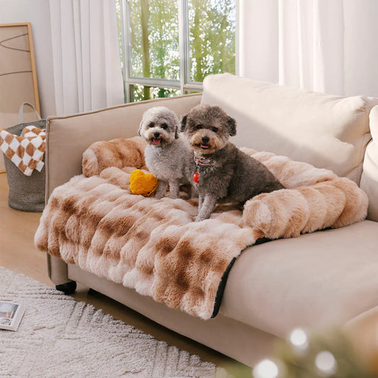 HKM-8117821 Removable and Washable Plush Pet Sofa in Dark Gray, Camel, Tie-Dyed Gray Blue, and Tie-Dyed Brown