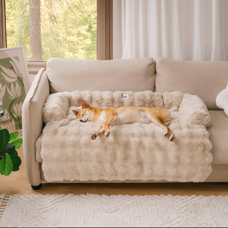 HKM-8117821 Removable and Washable Plush Pet Sofa in Dark Gray, Camel, Tie-Dyed Gray Blue, and Tie-Dyed Brown