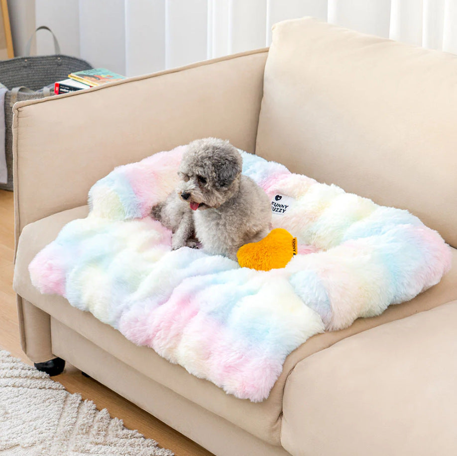 HKM-8117821 Removable and Washable Plush Pet Sofa in Dark Gray, Camel, Tie-Dyed Gray Blue, and Tie-Dyed Brown