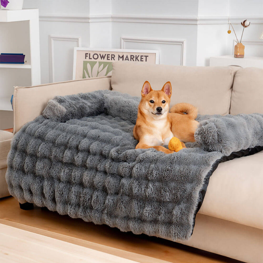HKM-8117821 Removable and Washable Plush Pet Sofa in Dark Gray, Camel, Tie-Dyed Gray Blue, and Tie-Dyed Brown