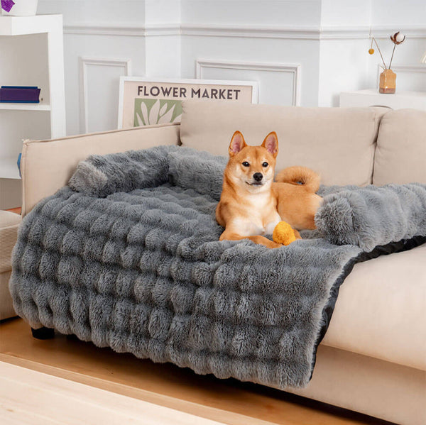 HKM-8117821 Removable and Washable Plush Pet Sofa in Dark Gray, Camel, Tie-Dyed Gray Blue, and Tie-Dyed Brown