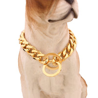 HKM-8117949 Two-tone Polished Gold Titanium Steel Dog Collar - Durable, Stylish Design, Various Sizes Available
