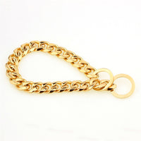 HKM-8117949 Two-tone Polished Gold Titanium Steel Dog Collar - Durable, Stylish Design, Various Sizes Available