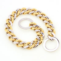 HKM-8117949 Two-tone Polished Gold Titanium Steel Dog Collar - Durable, Stylish Design, Various Sizes Available