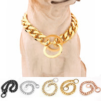 HKM-8117949 Two-tone Polished Gold Titanium Steel Dog Collar - Durable, Stylish Design, Various Sizes Available