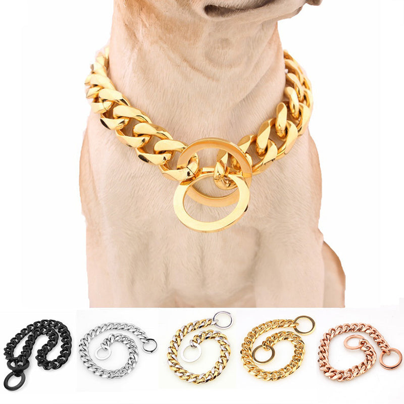 HKM-8117949 Two-tone Polished Gold Titanium Steel Dog Collar - Durable, Stylish Design, Various Sizes Available