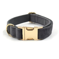 HKM-811795 Dark Grey Velvet Pet Collar with Metal Buckle for Dogs - Multiple Sizes Available