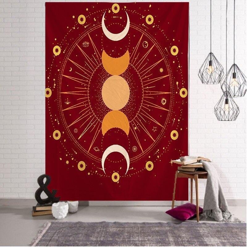 HKM-811795 Printed Moon Worship Tapestry - Multifunctional Polyester Fiber Blanket for Wall Mounting and Sitting