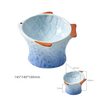 HKM-8119229 Elevated Ceramic Cat Feeder Bowl - Fish Shape with 15° Tilt for Comfortable Eating and Whisker Fatigue Relief