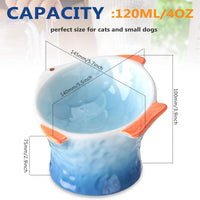 HKM-8119229 Elevated Ceramic Cat Feeder Bowl - Fish Shape with 15° Tilt for Comfortable Eating and Whisker Fatigue Relief