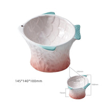 HKM-8119229 Elevated Ceramic Cat Feeder Bowl - Fish Shape with 15° Tilt for Comfortable Eating and Whisker Fatigue Relief