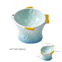 HKM-8119229 Elevated Ceramic Cat Feeder Bowl - Fish Shape with 15° Tilt for Comfortable Eating and Whisker Fatigue Relief