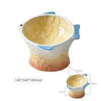 HKM-8119229 Elevated Ceramic Cat Feeder Bowl - Fish Shape with 15° Tilt for Comfortable Eating and Whisker Fatigue Relief