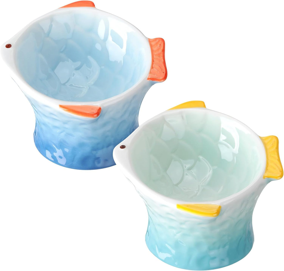 HKM-8119229 Elevated Ceramic Cat Feeder Bowl - Fish Shape with 15° Tilt for Comfortable Eating and Whisker Fatigue Relief