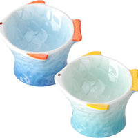 HKM-8119229 Elevated Ceramic Cat Feeder Bowl - Fish Shape with 15° Tilt for Comfortable Eating and Whisker Fatigue Relief