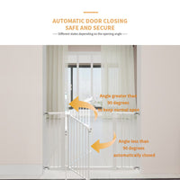 HKM-8119613 30-Inch High White Child Safety Gate with Extensions for Baby Door Barrier