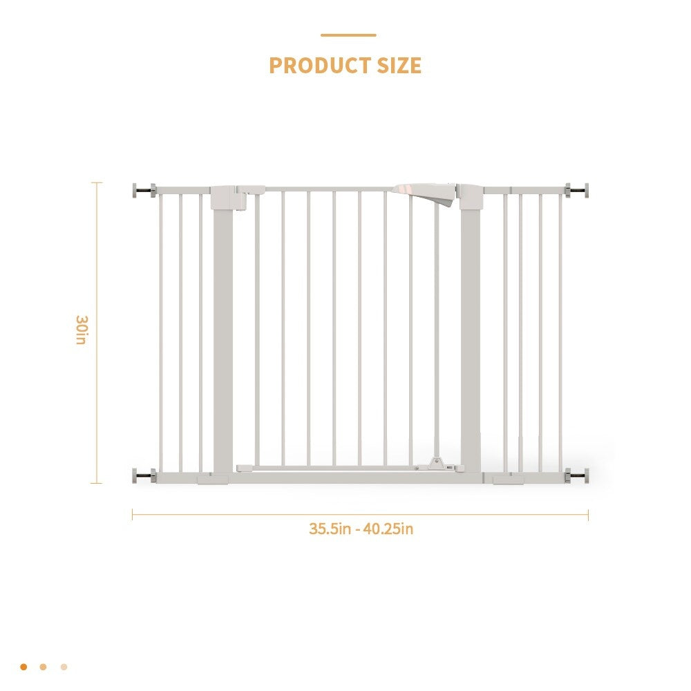 HKM-8119613 30-Inch High White Child Safety Gate with Extensions for Baby Door Barrier