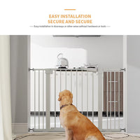 HKM-8119613 30-Inch High White Child Safety Gate with Extensions for Baby Door Barrier