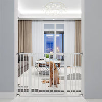 HKM-8119613 30-Inch High White Child Safety Gate with Extensions for Baby Door Barrier