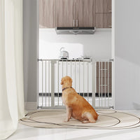 HKM-8119613 30-Inch High White Child Safety Gate with Extensions for Baby Door Barrier