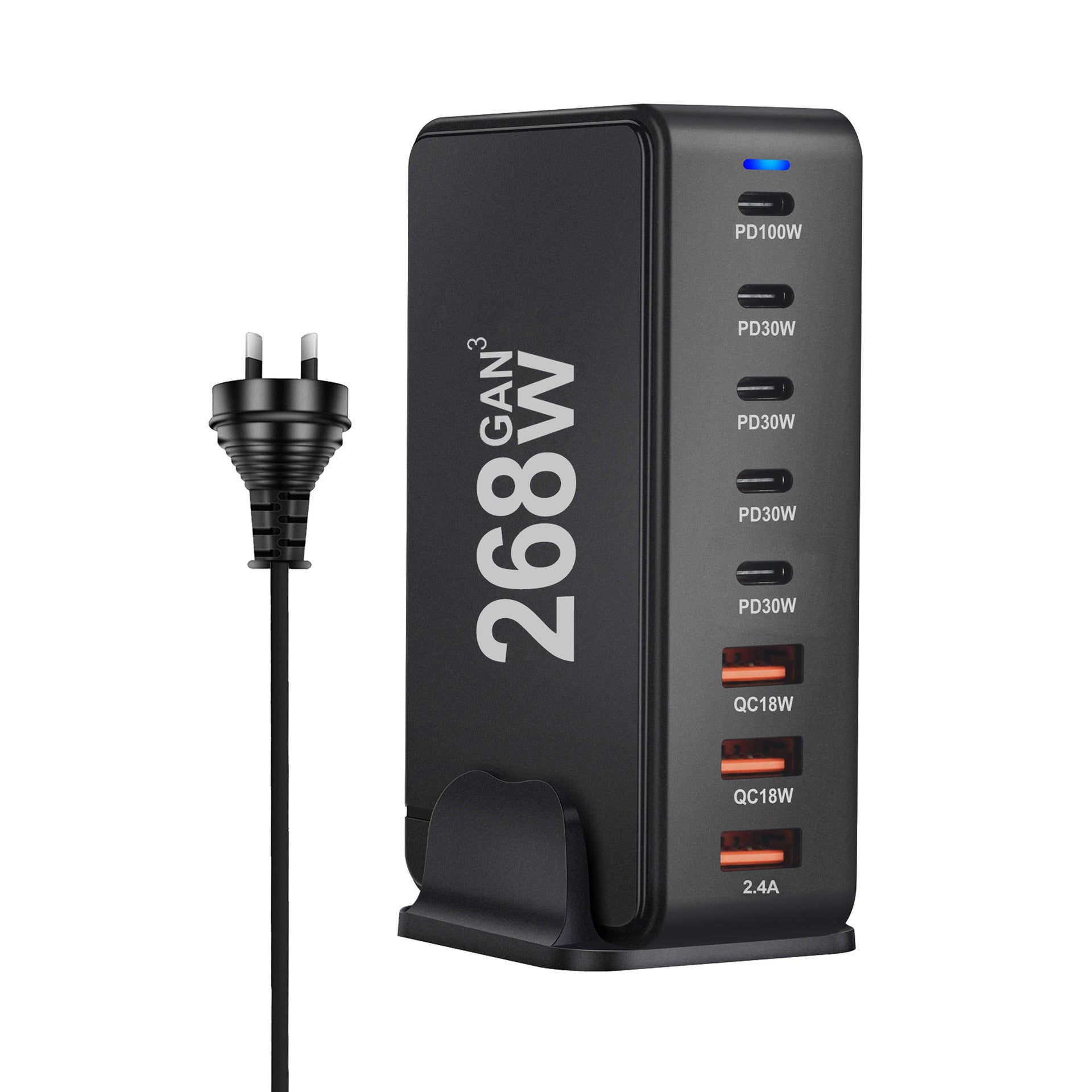 HKM-812115 240W Gallium Nitride Desktop PD Charger in White and Black for Multiple International Standards